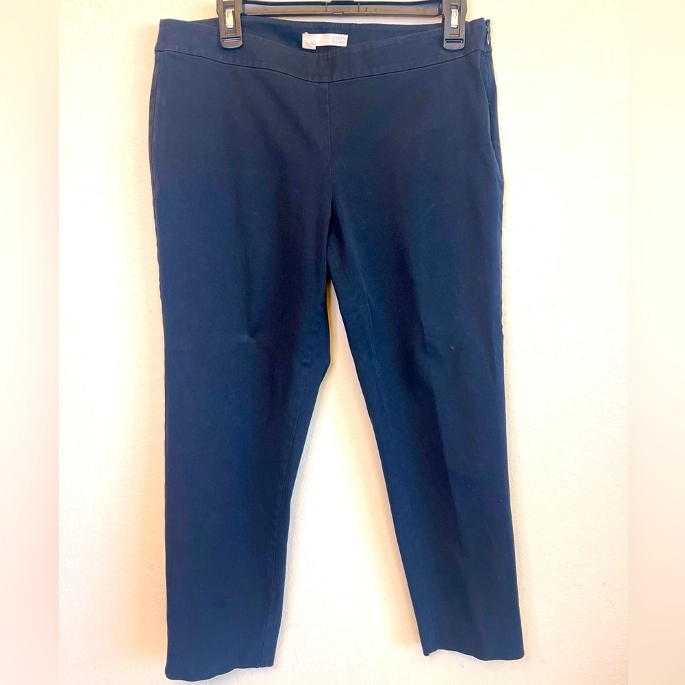 Eileen Fisher Pants Black Stretch Elastic Waist RN78121 CA34460 Size M Zippers